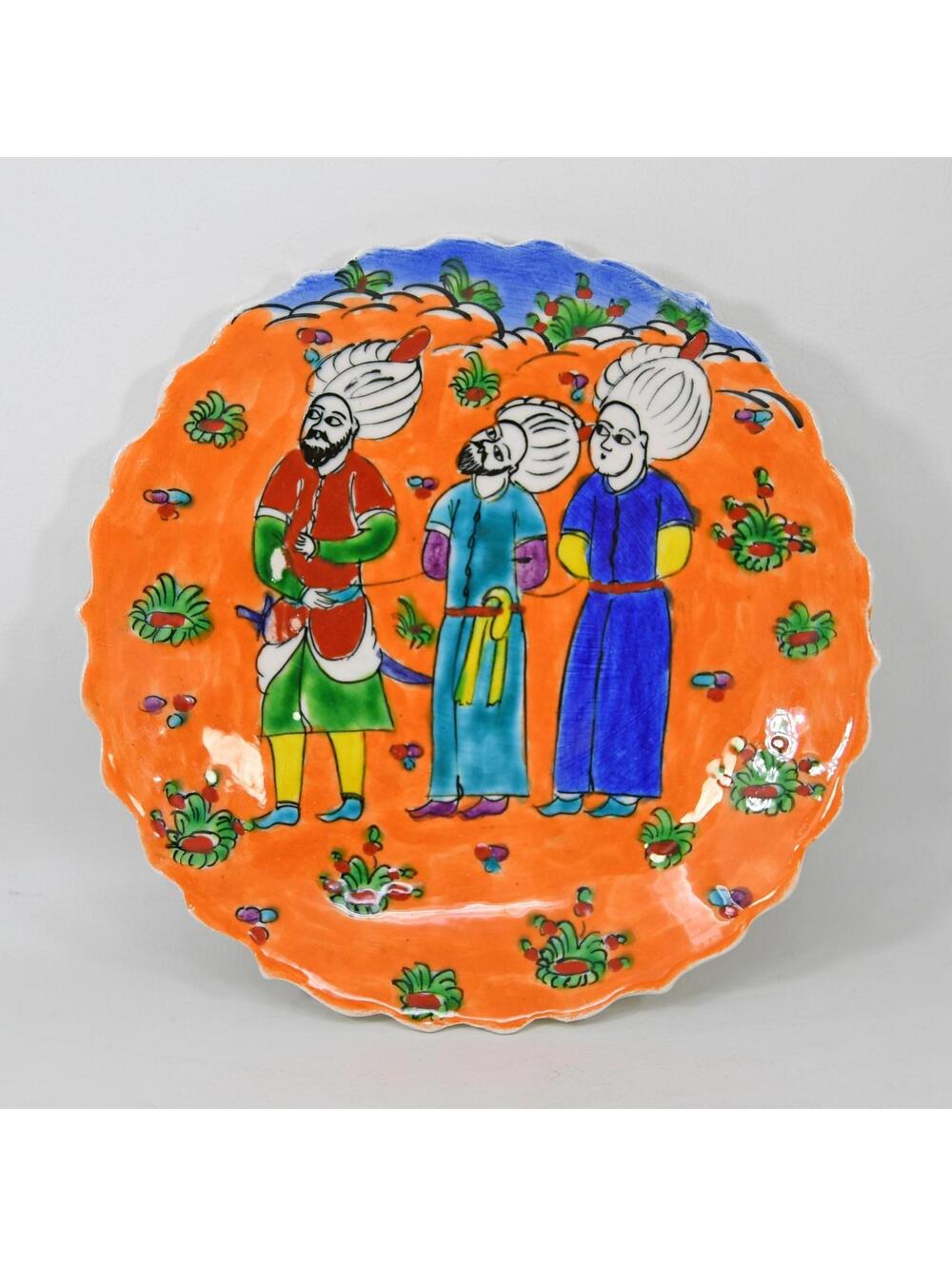 Kutahya Turkey Elsam Akdeniz Hand Painted Pottery Plate Men Soldiers Signed VTG